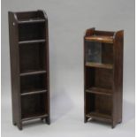 A 20th century oak narrow bookcase with glazed top shelf, height 89cm, width 30cm, depth 20cm,