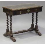 A 19th century oyster veneered and oak side table, fitted with a single frieze drawer, raised on