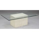 A modern glass and reconstituted marble coffee table, height 42cm, width 133cm, depth 69cm, together