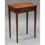 An Edwardian mahogany side table, the crossbanded top above a single frieze drawer, on block legs,
