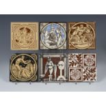 Nine Minton pottery tiles, designed by John Moyr Smith, late 19th century, each from the Idylls of