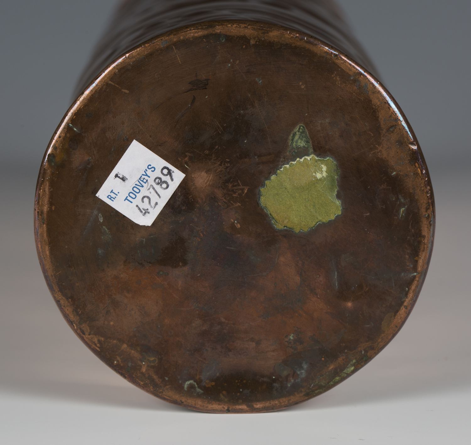 An Arts and Crafts Newlyn copper cylindrical vase, the body worked with a scene of five fish - Image 3 of 3