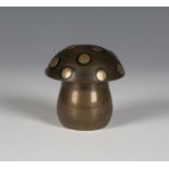 An Argentor-Werke anodized brass novelty box and cover, modelled in the form of a mushroom,