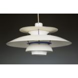 A mid-20th century white painted aluminium 'PH5' pendant ceiling light, designed by Poul
