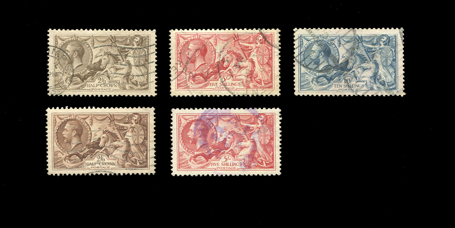 Two Great Britain 1870 1½d stamps, plate 1 and plate 3, used, 1918 2/6, 5/-, 10/- Seahorses, 1935 - Image 2 of 4