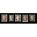 A collection of Great Britain stamps on stock cards, including five 1840 1d blacks, two 2d blues,