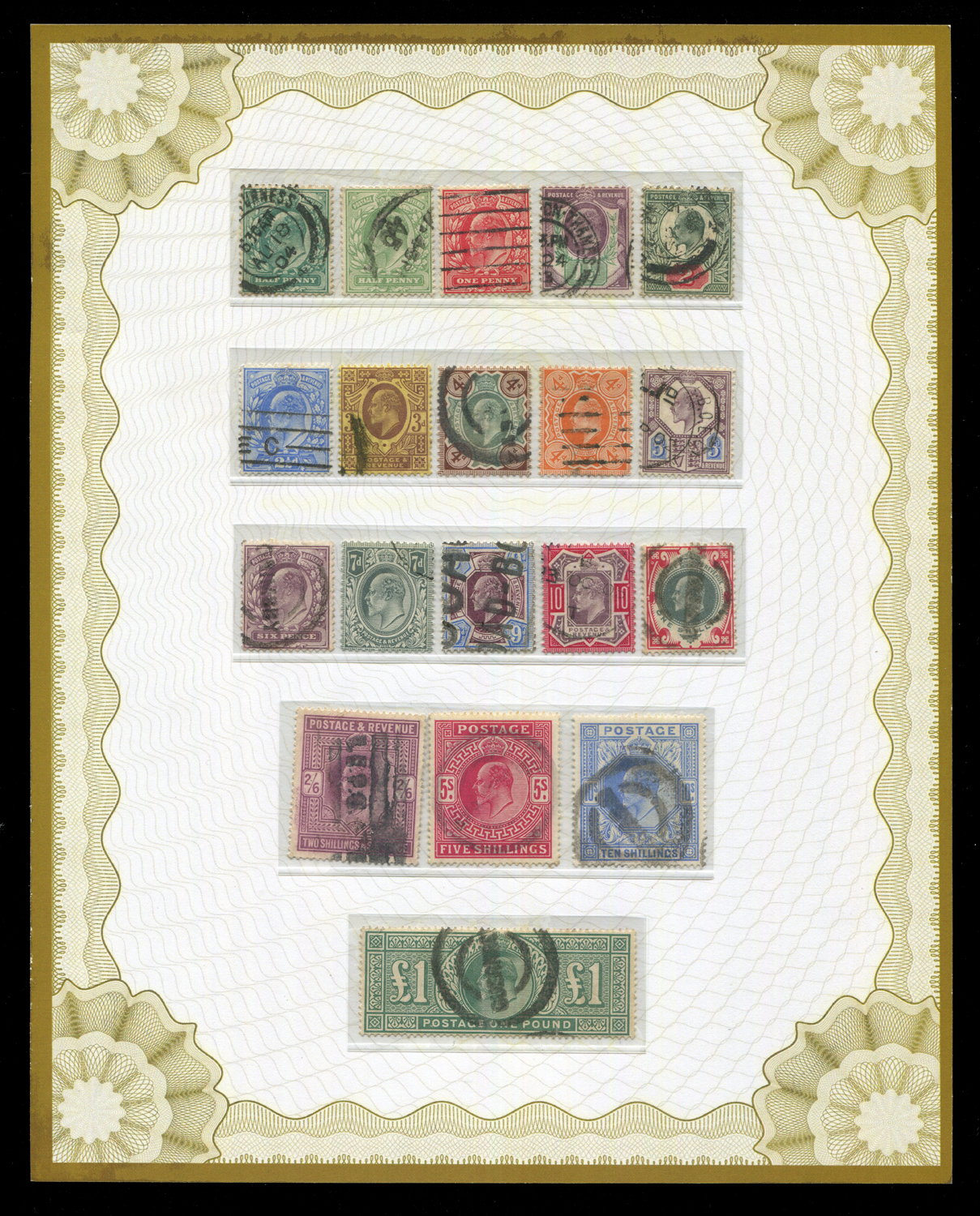 A Great Britain Edward VII stamp set ½d to £1, used (19 stamps).Buyer’s Premium 29.4% (including VAT