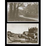 A collection of 34 postcards of the West Country, including photographic postcards titled 'Burton