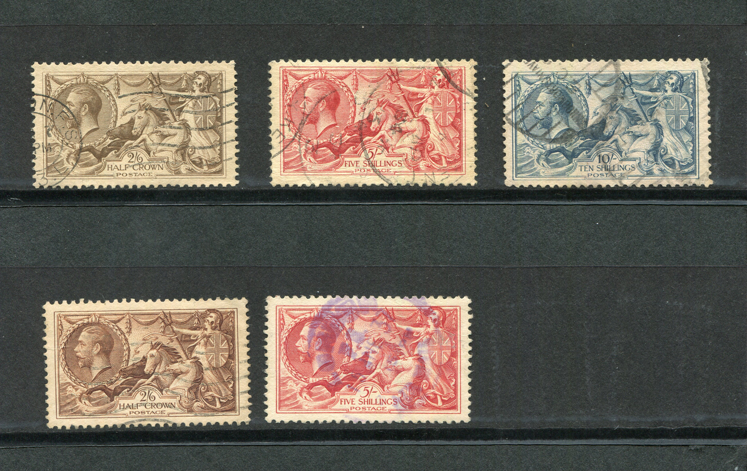 Two Great Britain 1870 1½d stamps, plate 1 and plate 3, used, 1918 2/6, 5/-, 10/- Seahorses, 1935 - Image 3 of 4