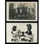 A collection of 74 photographic postcards of social history interest, including postcards titled '