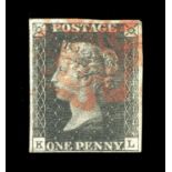 A Great Britain 1840 1d black stamp, plate 9 with four margins, red Maltese cross.Buyer’s Premium