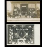 A group of 8 photographic postcards of shopfronts, including confectioners, homeware and millinery