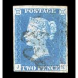 A Great Britain 1840 2d blue stamp, 4 margins, black Maltese cross (JK) fine used.Buyer’s Premium