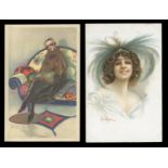 Four albums containing approximately 434 postcards, the majority artist postcards, some of glamour