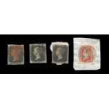A small group of stamps, including three Great Britain 1840 1d black used, July 1840 1d Mulready