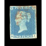 A Great Britain 1840 2d blue stamp, 4 margins, red Maltese cross (MJ).Buyer’s Premium 29.4% (
