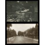 A collection of 23 postcards of Surrey, including photographic postcards titled 'Deluge at