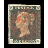 A Great Britain 1840 1d black stamp, four margins (close right side) with red Maltese cross.Buyer’