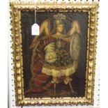 Cuzco School - St. Michael the Archangel, 20th century oil on canvas, 38cm x 27.5cm, within a carved