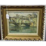 British School - View of the Ponte Vecchio, Florence, 20th century oil on canvas-board, indistinctly