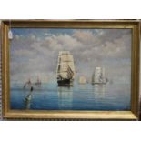 Continental School - Maritime Scene with Sailing Vessels on a Calm Sea, early 20th century oil on