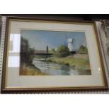 Roger Dellar - View of a Windmill near a Canal, 20th century pastel, signed, 40cm x 56.5cm, within a