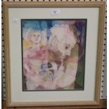 Alison Milner-Gulland - Abstract Portrait Studies, 20th century watercolour with collage, signed,