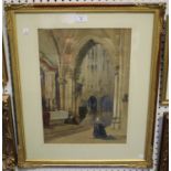 J. Nash - Church Interior with Figures, late 19th/early 20th century watercolour, signed, 45cm x