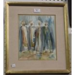 Continental School - Four Figures wearing Robes and Turbans, 20th century ink with watercolour,