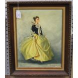 Domergue - Lady wearing a Yellow Dress, 20th century oil on canvas, signed, 39.5cm x 29cm, within