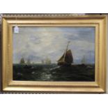 British School - Maritime Scene with Sailing Vessels in a Stiff Breeze, 19th century oil on