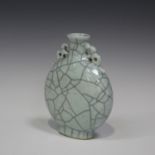 A Chinese crackle glazed porcelain moon flask, probably 20th century, the flattened circular body