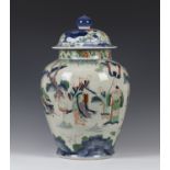 A large Chinese wucai porcelain jar and cover, Transitional period, mid-17th century, the stout