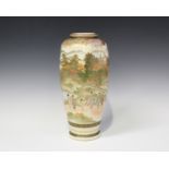 A Japanese Satsuma earthenware vase by Hakuzan, early 20th century, of hexagonal tapering form,