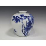 A Japanese Arita blue and white porcelain vase by Kanzan Denshichi, Meiji period, of high shouldered