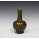 A Chinese teadust glazed porcelain bottle vase, mark of Qianlong but probably 20th century, the