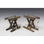 A pair of Chinese provincial elm folding stands, late Qing dynasty, each 'X' frame supporting a