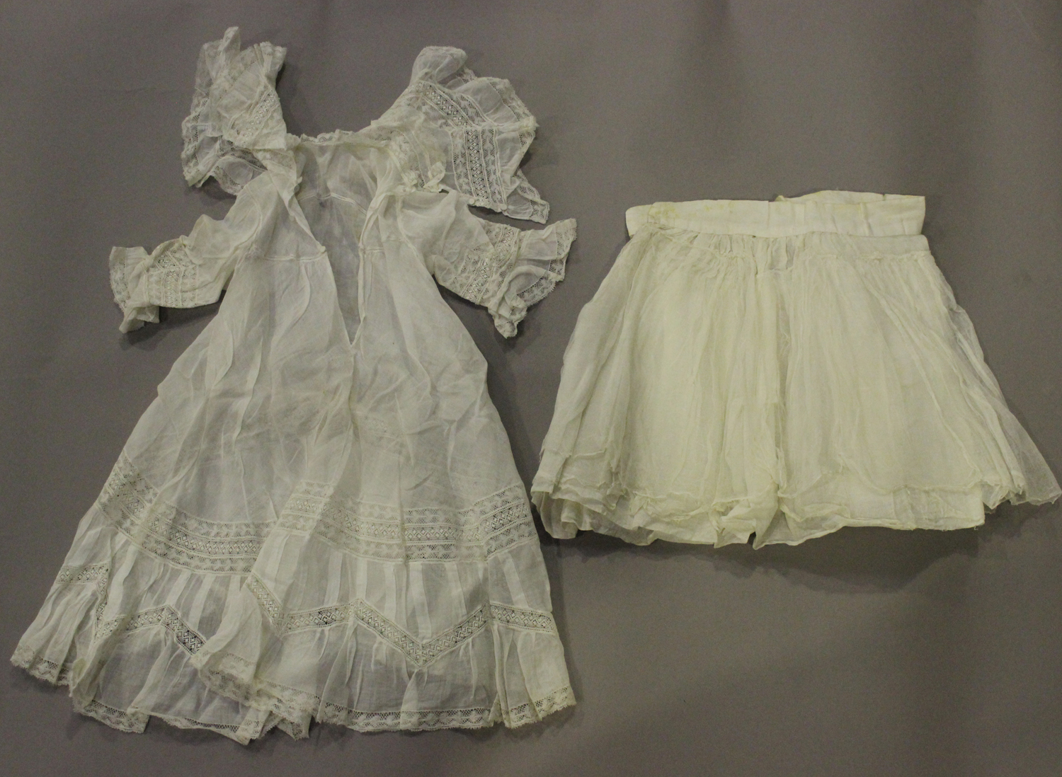 A selection of mainly 19th century infants' clothing, including a gauze and applied lace skirt - Image 2 of 4