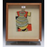 Helen Banzhaf - a late 20th century needlework panel depicting a stylized vase, worked in coloured
