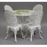 A 20th century Victorian style white painted aluminium garden table and four chairs.Buyer’s