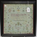 A George III needlework sampler by Mary Harding, dated 1808, the central verse surrounded by plants,