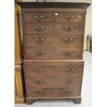 A George III mahogany chest-on-chest, the moulded pediment above two short and three long drawers,