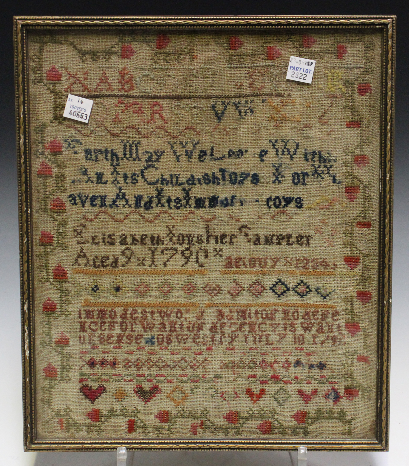 A Victorian needlework sampler by Susan Dade Canady, Aged 11 Years, 41cm x 42cm (faults), together - Image 3 of 5