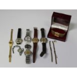 A group of seven gentlemen's wristwatches, comprising Mido Multichrono, Accurist, Seiko 5 Automatic,