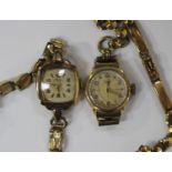 A Rotary U.M. 9ct gold cased lady's wristwatch, case diameter 1.7cm, on a 9ct gold bracelet, and