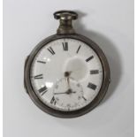 A George III silver pair cased open-faced gentleman's pocket watch, the gilt fusee movement with a