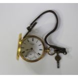 An 18ct gold hunting cased keywind gentleman's pocket watch, the gilt three-quarter plate jewelled