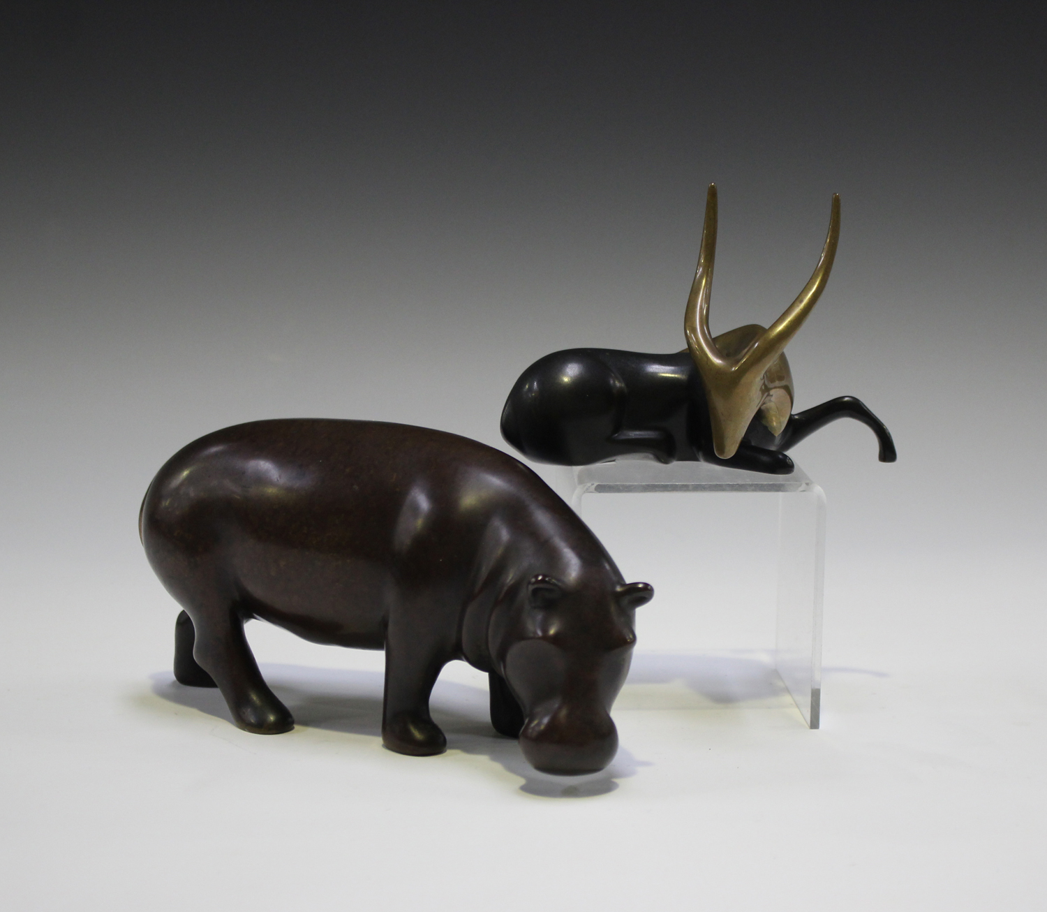 Loet Vanderveen - a late 20th century brown crackle patinated cast bronze model of a hippopotamus,