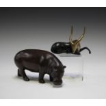 Loet Vanderveen - a late 20th century brown crackle patinated cast bronze model of a hippopotamus,