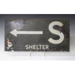 A Second World War enamelled air raid shelter direction sign, 30.5cm x 61cm.Buyer’s Premium 29.4% (